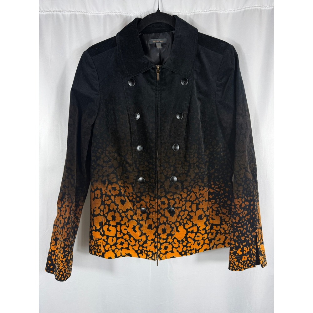 NWT Amber Sun Women's‎ Black Orange Leopard Ombre Double Breasted Jacket Size M